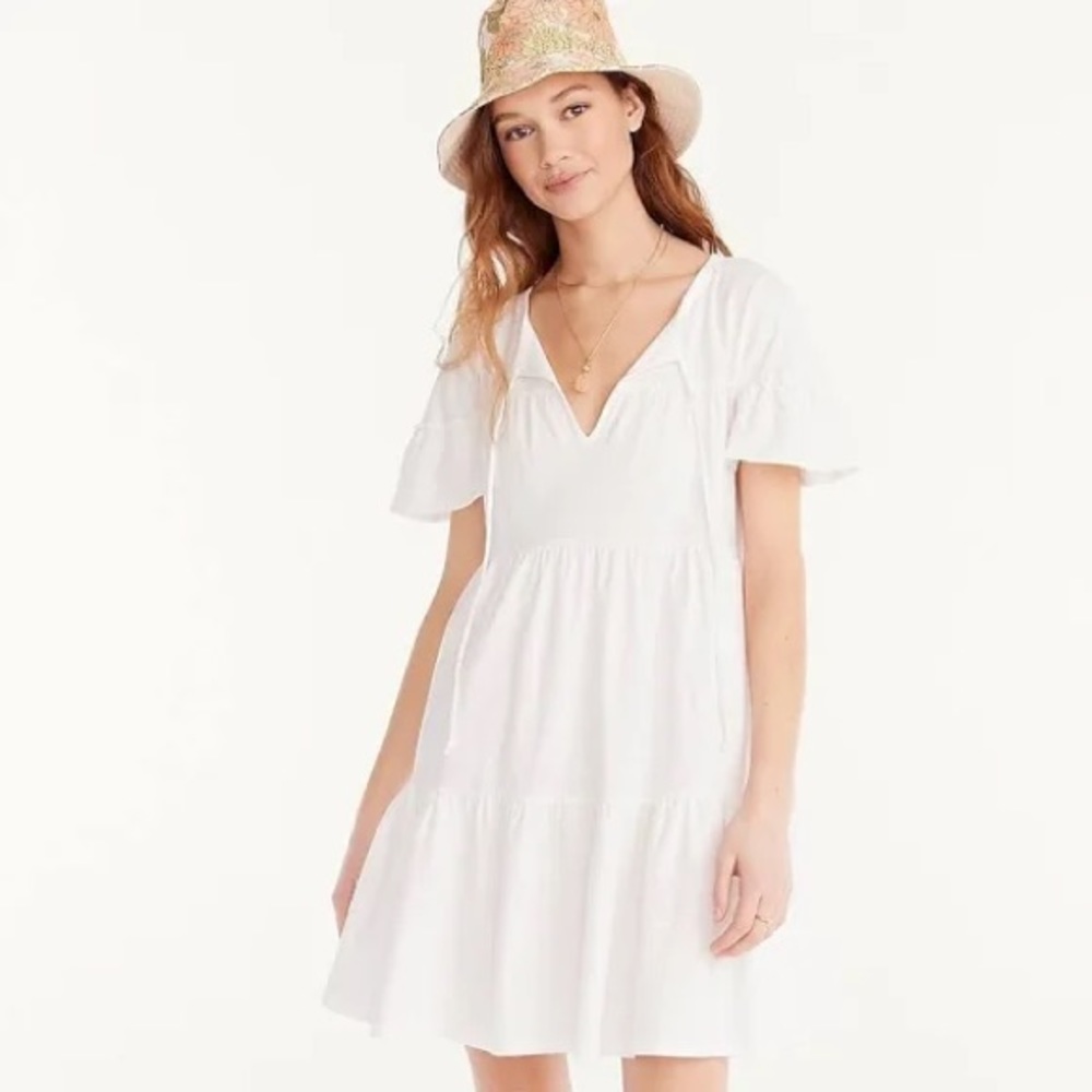 NWT J. Crew Broken-in jersey tiered mini dress
Item BG209 White size Small